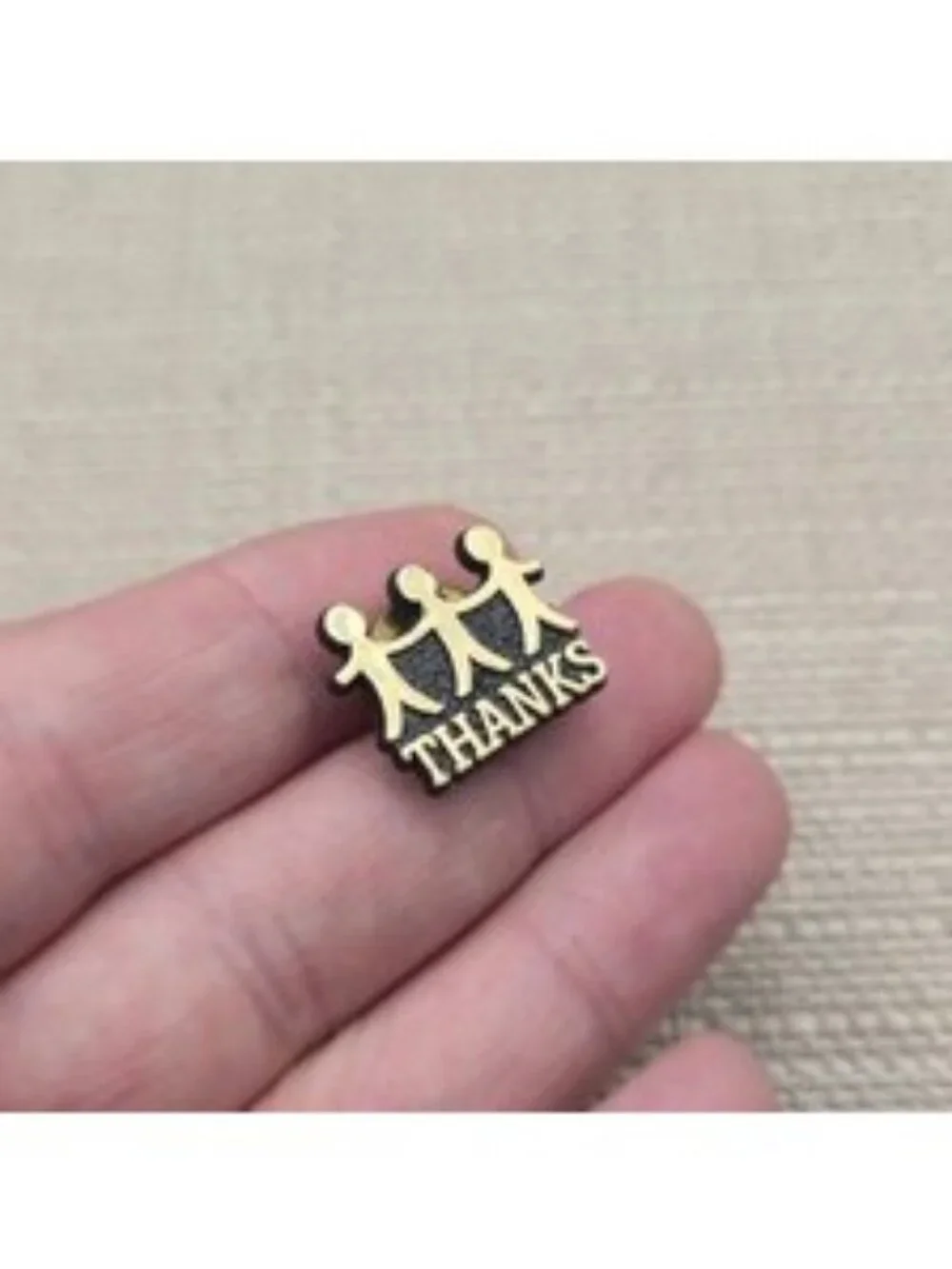 Vintage Thanks Stick Figures Holding Hands Appreciation Gold Tone Lapel Pin A834